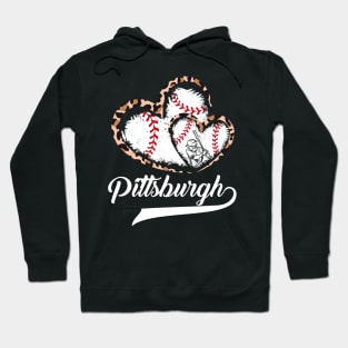 Pittsburgh, leopard, twin hearts, baseball player, vintage Hoodie